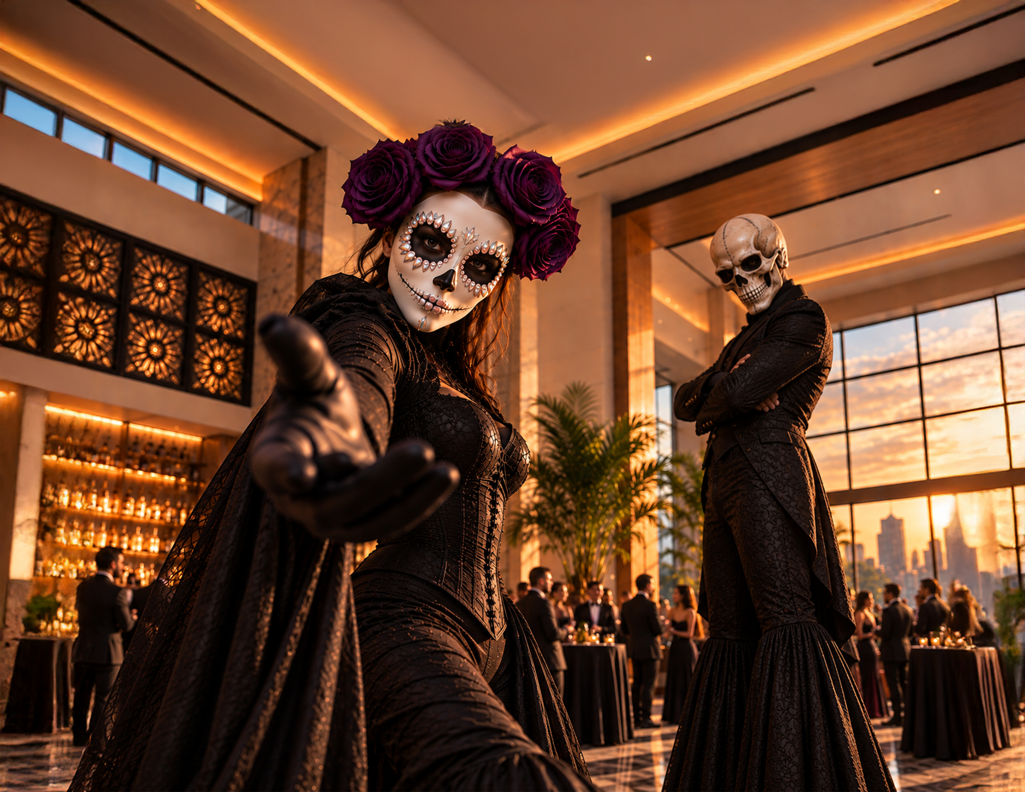 Guests will be welcomed into The Monarch San Antonio with stilt performers moving throughout the reception, creating an unexpected and immersive first encounter with the Dรญa de los Muertos experience. Designed to engage guests from the moment they arrive, the performance brings theatrical energy to the cocktail reception and sets the stage for the runway presentation to follow.
