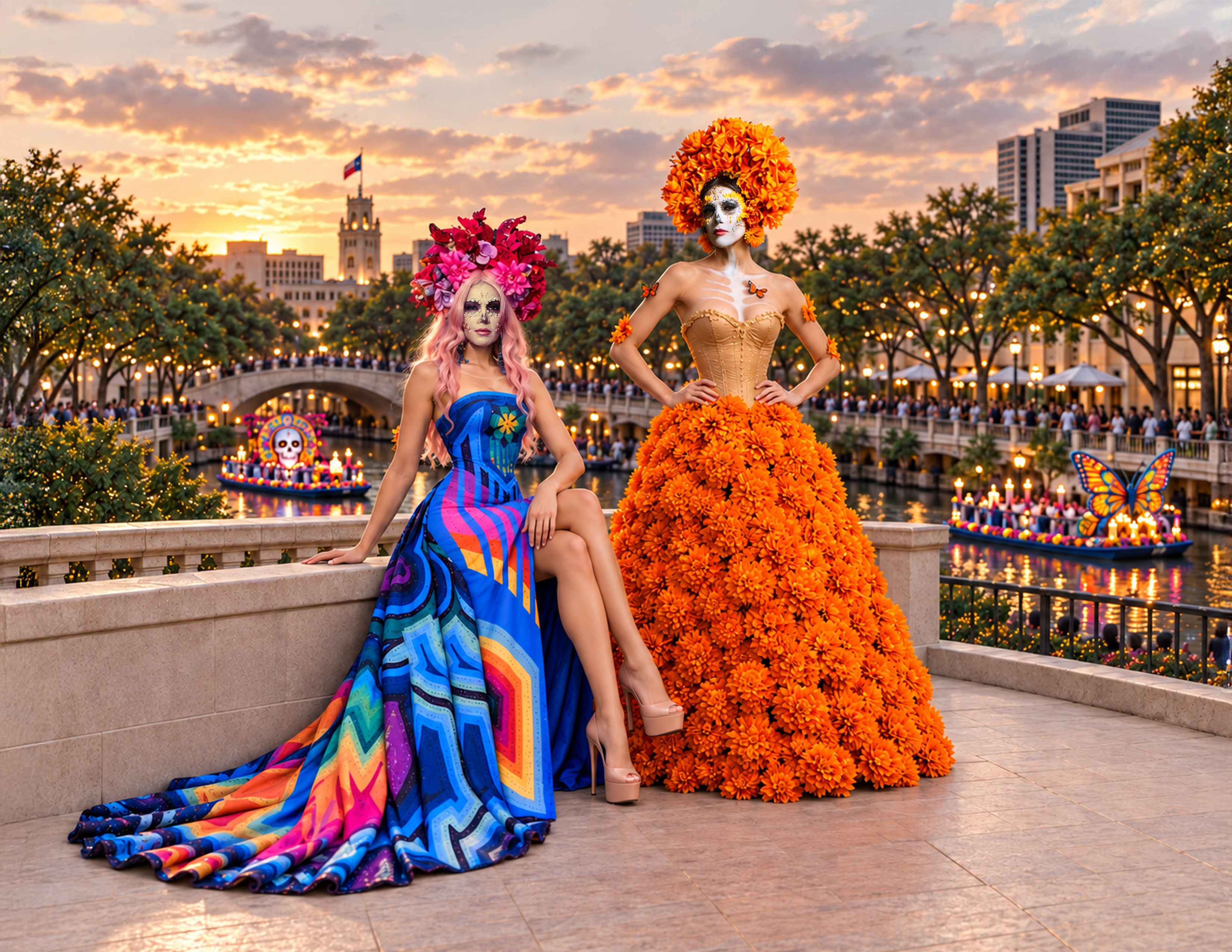 From 6:30โ7:30 PM, iLaCatrinaยฎ icons become part of the celebration along the River Walk, bringing distinctive Dรญa de los Muertos artistry, couture, and cultural visual storytelling into the evening.